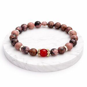 Natural Rhodonite Red Onyx Stone Bracelet 8mm Beads Crystal Healing Jewelry